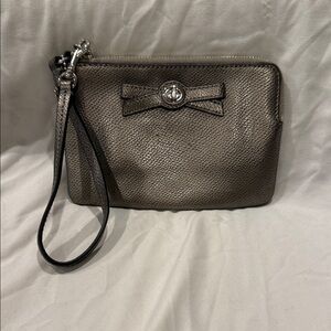 Coach Metallic Gray Wristlet Clutch
